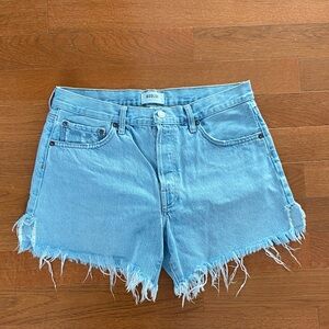 AGOLDE Parker Long - Washed Light Blue Denim Cutoff Shorts